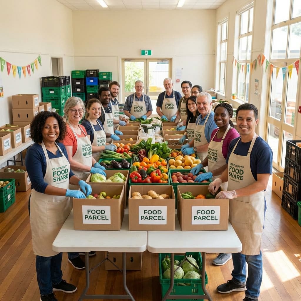 Volunteers packing food parcels